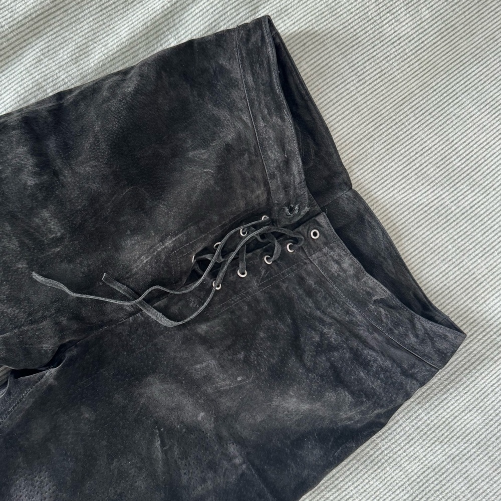 100% real suede flared pants